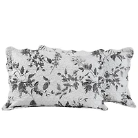 Marina Decoration Parure de lit ultra douce avec couvre-lit en tissu Pinsonic imprimé en relief et taies d'oreiller, motif branches florales de chrysanthème gris