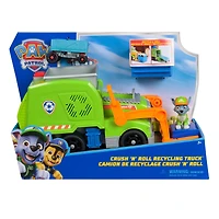 Pat'Patrouille : Camion de recyclage compacteur avec figurine Rocky et véhicule compacté transformable, jouets pour garçons et filles à partir de 3 ans PAW Rocky