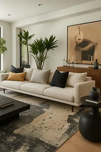 Tapis d'interieur abstrait Rug Branch Nomad, noir beige, moderne - Salon, chambre, salle a manger et cuisine