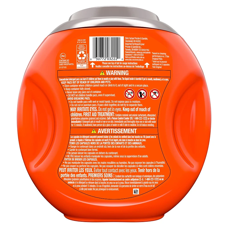 Tide Odour + Oxi Laundry Detergent Pacs, Original Scent, Advanced Odour + Stain Fighter, 25CT