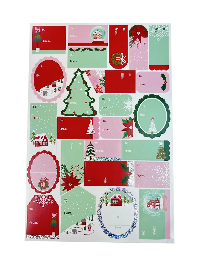 Holiday Time 7" x 10.5" White Christmas 100 counts sticker gift tags Box
