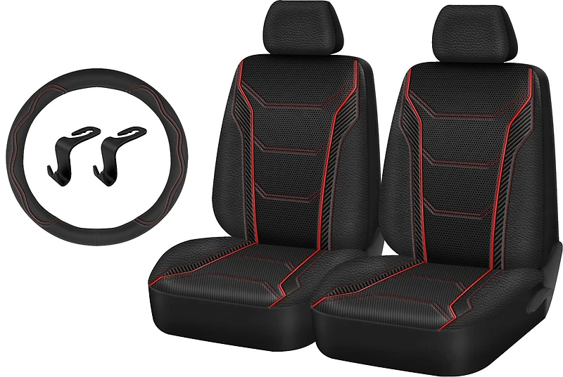 Kit 5 Pièces Housses Auto Drive – Carbone Noir, Passepoil Rouge