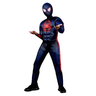 MARVEL’S MILES MORALES MUSCLE SUIT COSTUME - Costume Musclé avec Motif Imprimé et Rembourrage en Polyfill avec Masque en Tissu