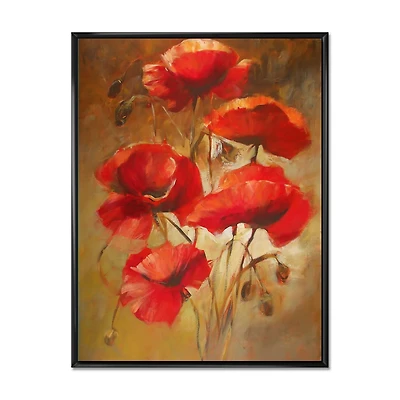 Designart Red Blossoming Poppies IV FLOAT FRAME WALL ART