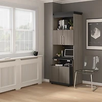 Bestar Orion 30W Shelving Unit w/ Fold-Out Desk in bark gray & graphite