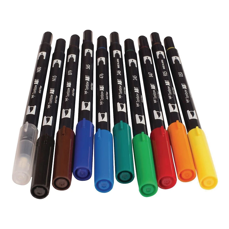 Marqueurs artistiques à pinceau double, couleurs primaires, paquet de 10 Tombow