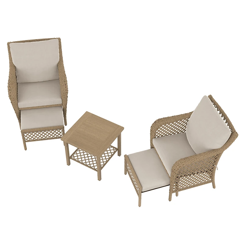 HOMETRENDS Belmont 5-Piece Steel Outdoor Chat Set with Ottomans and Cushions, Oatmeal