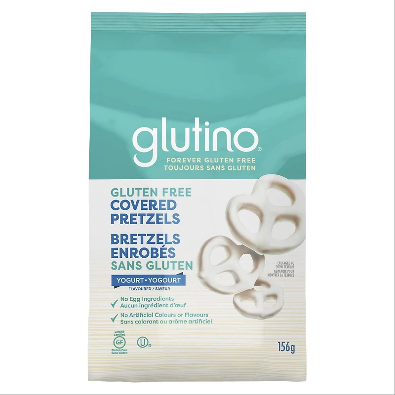 Glutino Gluten Free Covered Pretzels – Yogurt Flavour - No Artificial Colours or Flavours - No Egg Ingredients - Non-GMO Project Certified and Kosher - Certified Yogurt Flavoured Pretzels - 156 g