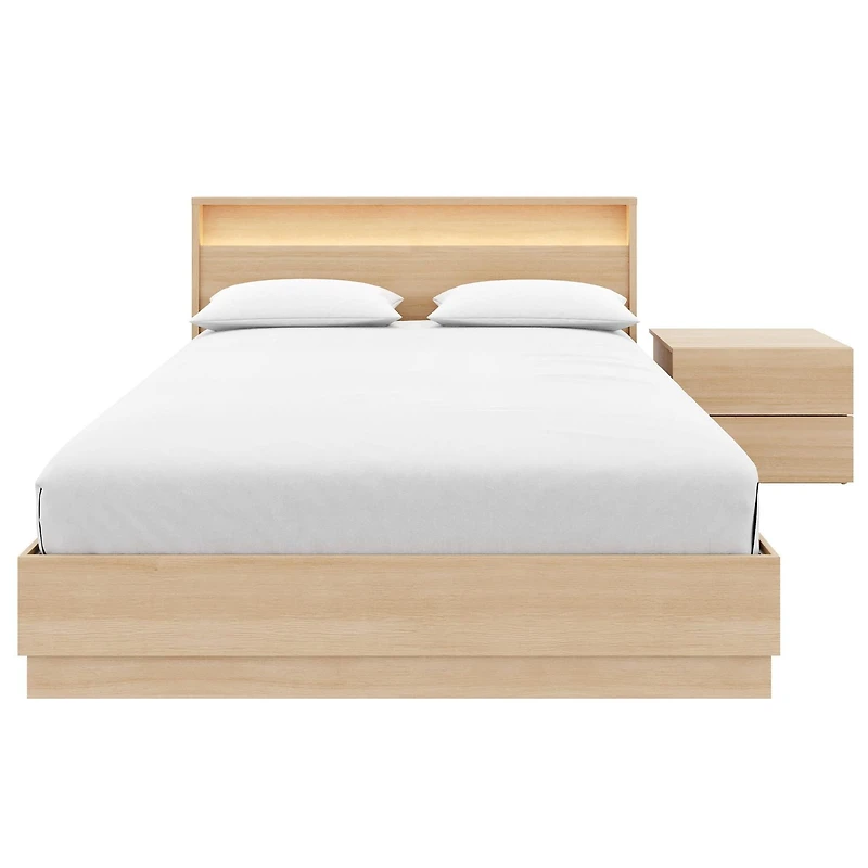 Ensemble de chambre à coucher Hudson 3 pièces avec lit queen size, sommier à lattes, tête de lit avec éclairage intégré et table de chevet
