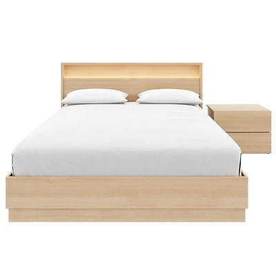 Ensemble de chambre à coucher Hudson 3 pièces avec lit queen size, sommier à lattes, tête de lit avec éclairage intégré et table de chevet