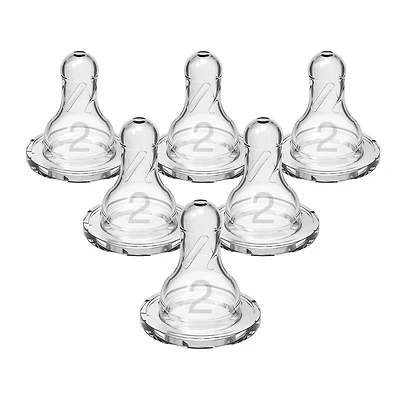 Dr. Brown's Natural Flow Level 2 Narrow Baby Bottle Silicone Nipple, Medium Flow, 3m+, 100% Silicone Bottle Nipple, 6 Pack, 6 Pack