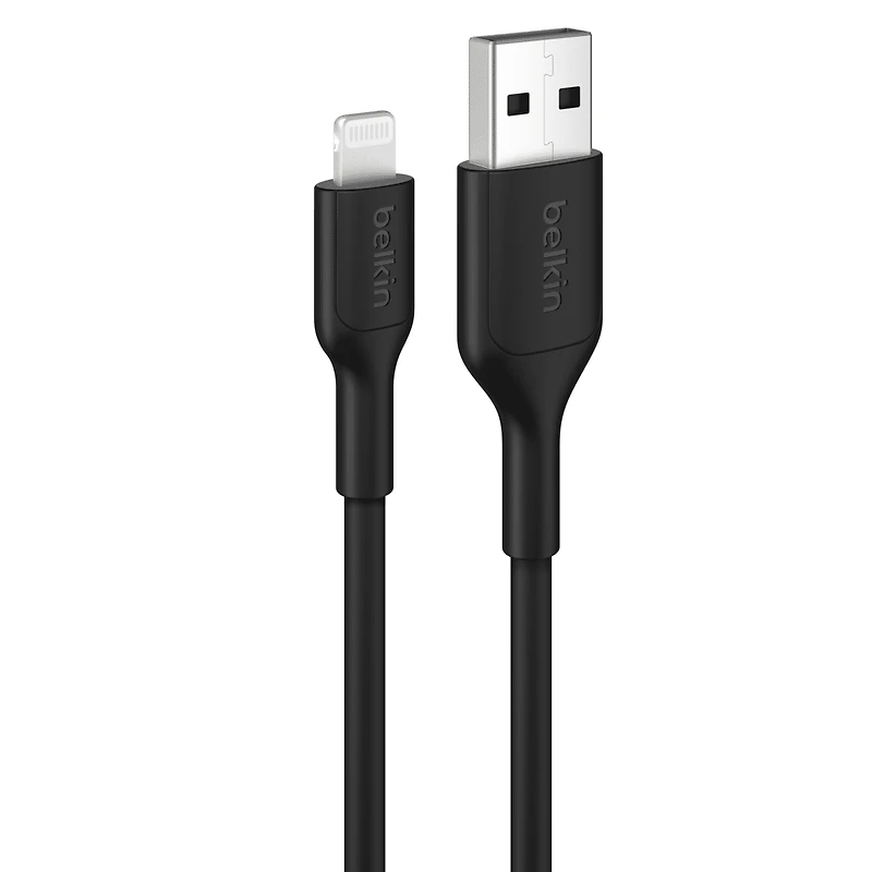 Cable BoostCharge Eco USBA vers Lightning 1 m/3,3 pi Cable souple et flexible pour charge rapide, cable chargeur Lightning pour iPhone 14 et series anterieures iPad 9e gen et AirPods NR