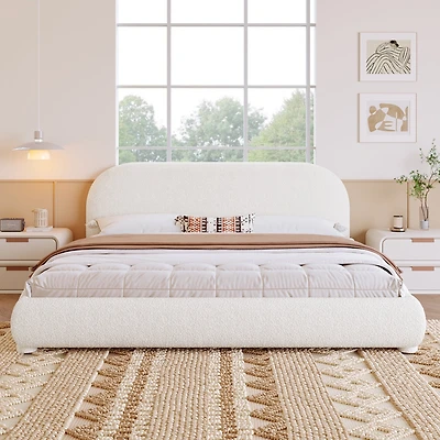 Noble House Lit rembourré Style Queen Cream, tête de lit en tissu texturé courbé avec cadre solide, blanc crémeux