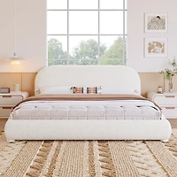 Noble House Lit rembourré Style Queen Cream, tête de lit en tissu texturé courbé avec cadre solide, blanc crémeux