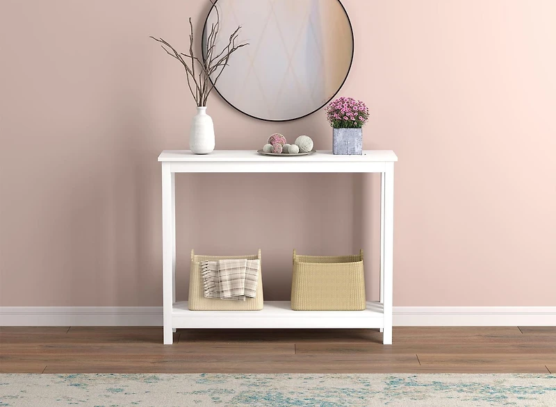 Safdie & Co. Entryway Console Sofa Couch Accent Table 39in L White with 1 Shelf for Living Room