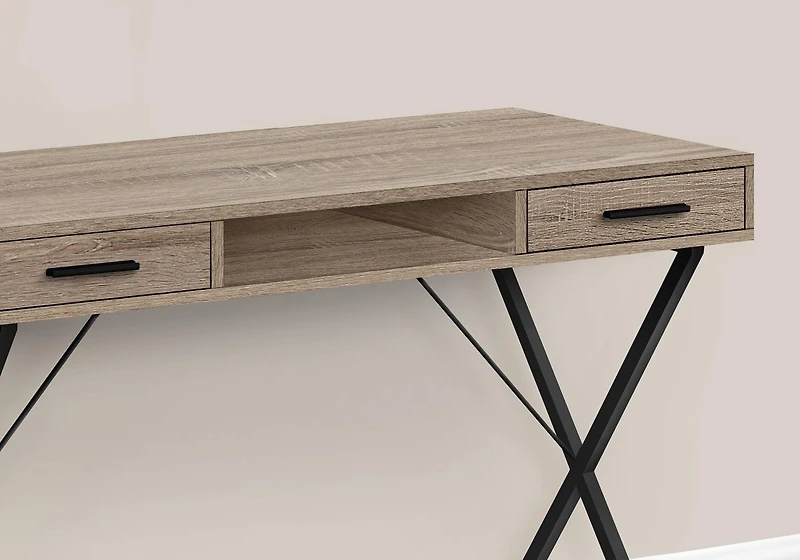 Monarch Specialties Bureau, Bureau À Domicile, Ordinateur Portable, Configuration Gauche, Droite, Tiroirs De Rangement, 42"l, Travail, Métal, Stratifié, Brun, Noir, Contemporain, Moderne