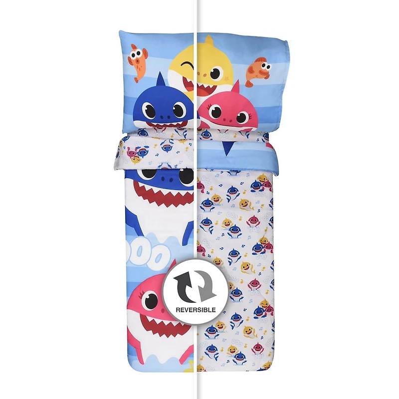 Baby Shark 3 Piece Toddler Bedding Set with Reversible Comforter, Fitted Sheet and Pillowcase