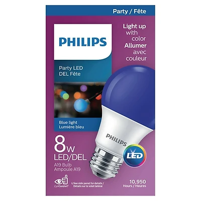 Philips LED A19 E26 8W A-Line Light Bulb, Blue, Philips LED A19 60w blue