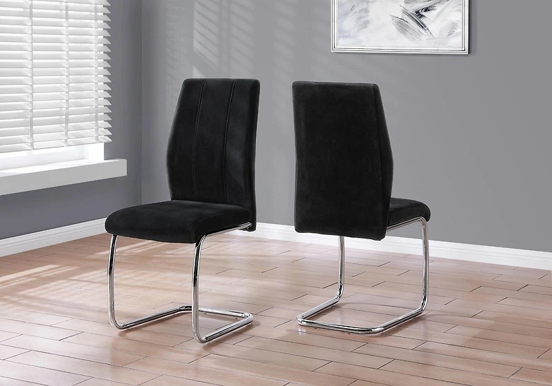 Monarch Specialties Chaise, Lot De 2, Côté, Rembourré, Cuisine, Salle À Manger, Velours, Métal, Noir, Chrome, Contemporain, Moderne