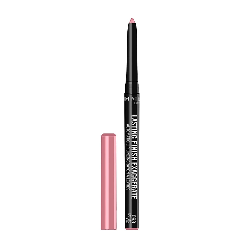 Rimmel Crayon à lèvres automatique Lasting Finish Exaggerate, crémeux, mélange de cire, silicone volatil et vitamines (E,C), 100% Sans Cruauté Crayon à lèvres longue tenue