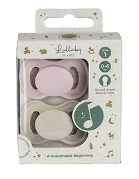 Lullaby Planet Pacifiers 2 Pack | Adorable Round Latex Design | Functional Fashionable & Comfortable Design | Rose Quartz & Beach Sand | 0-6 Months, Functional Fashionable & Comfortable Design