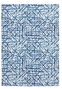 Motif Printed Faux Rabbit Ingrain Blue & White 3 ft. x 5 ft. Accent Rug