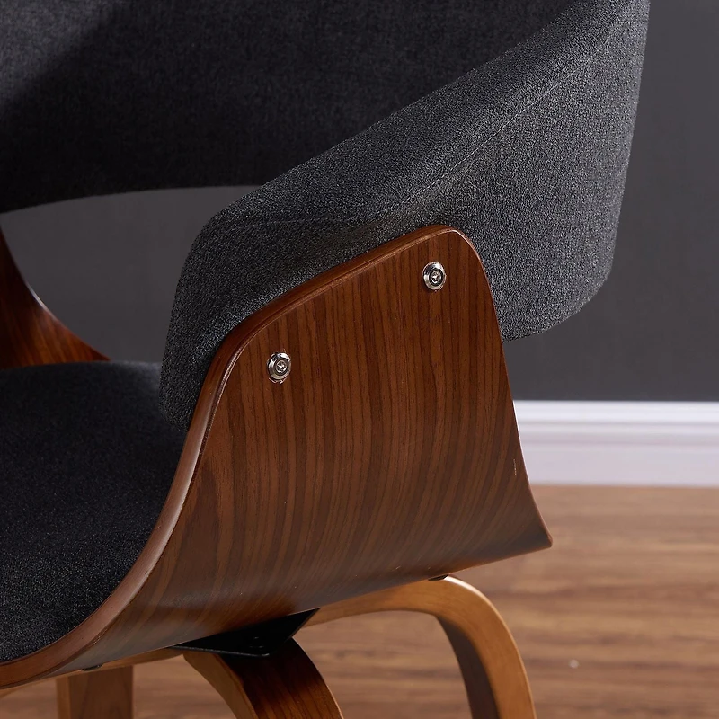 Mid-Century Fabric & Bentwood Accent/Dining Chair in Charcoal