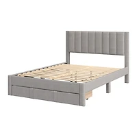 Lit plateforme capitonné gris clair CorLiving Metro avec rangement et tiroirs en format double/double et grand lit