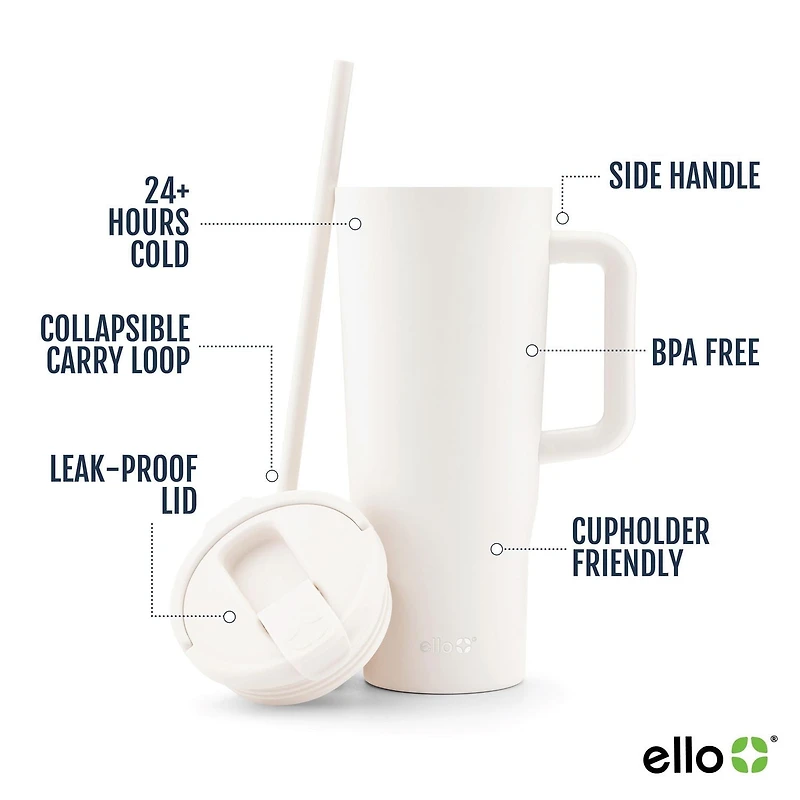 Ello Ultra Clean 40oz Gobelet en acier inoxydable avec poignée