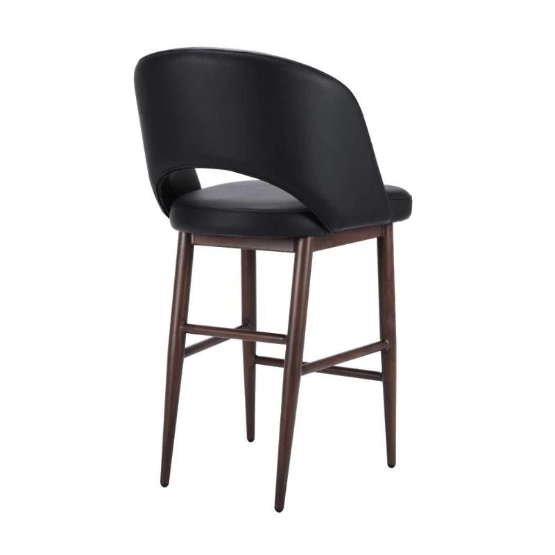 Tabouret de direction avec revêtement en PU et cadre en métal noyer – Tabouret à dossier haut avec repose-pieds, style milieu de siècle, siège confortable et robuste pour les bureaux et les espaces mo