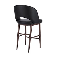 Tabouret de direction avec revêtement en PU et cadre en métal noyer – Tabouret à dossier haut avec repose-pieds, style milieu de siècle, siège confortable et robuste pour les bureaux et les espaces mo