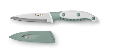 Starfrit Paring Knife, 3.5" Stainless Steel Blade, Rust & Stain Resistant, Protective Cover, Ergonomic Handle, Easy to Clean, Dishwasher Safe, Ideal for Fruits & Veggies, Peel, slice, and prep with ease using the Starfrit 3.5" paring knife. Its stainless steel blade resists rust and stains, and the ergonomic handle ensures a comfortable grip. Includes protective cover. Dishwasher safe for easy cleaning.