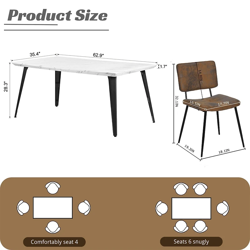 Homy Casa 5 Pieces Modern Dining Set with Faux Suede Chairs - Faux Walnut Table