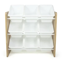 Humble Crew Journey Toy Storage Organizer with 9 Plastic Storage Bins, Natural/White