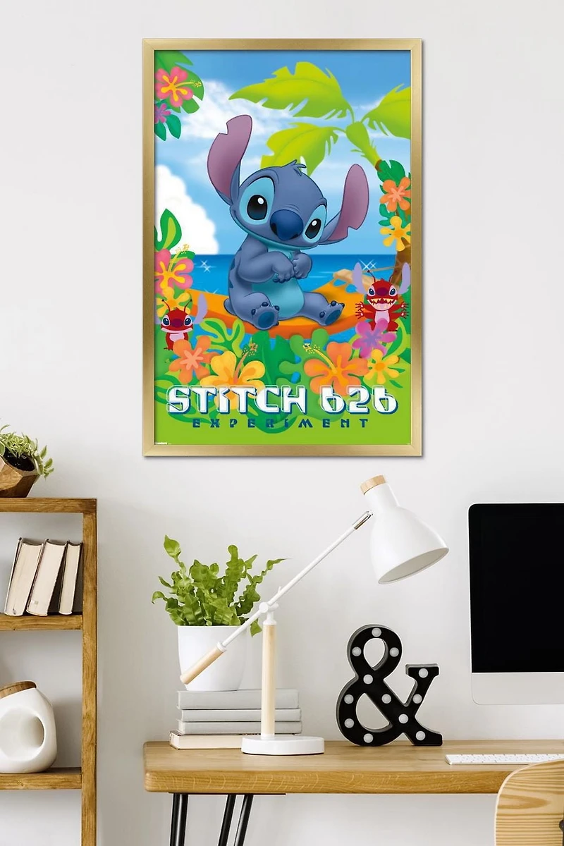 Disney Leroy and Stitch - Beach Wall Poster, 22.375" x 34" Framed