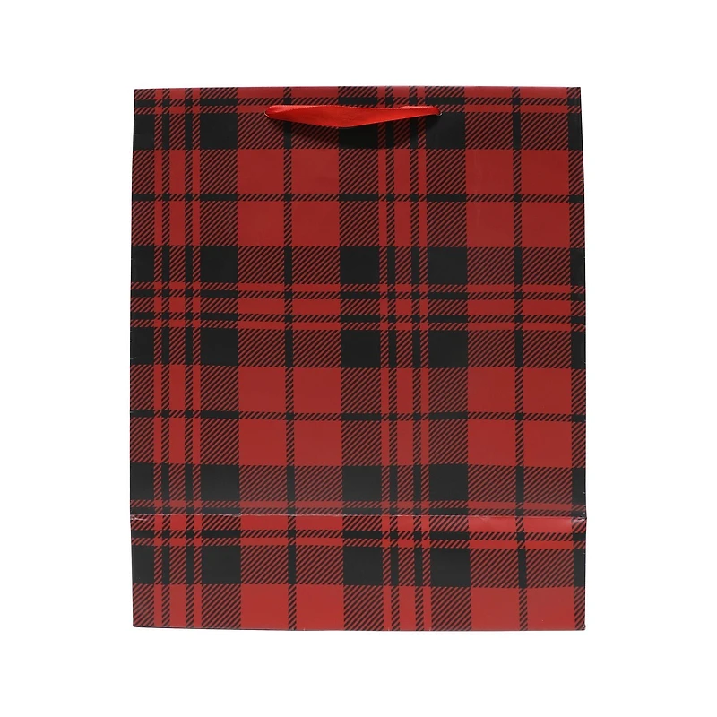 Grand sac cadeau à motif tartan de 13 pouces