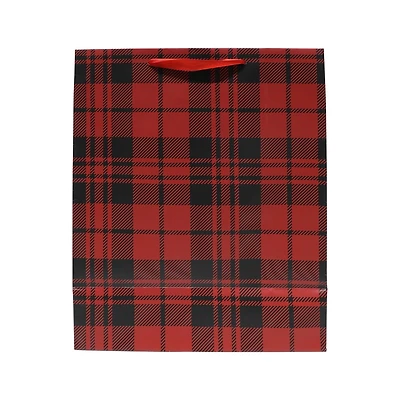 Grand sac cadeau à motif tartan de 13 pouces
