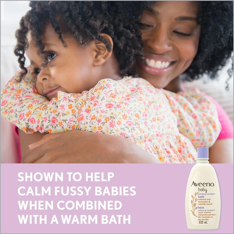 Bain Calme et confort Aveeno Baby Gel nettoyant pour laver en douceur la peau de bébé et aider à l'apaiser avant l'heure du coucher - avoine naturelle et arômes de lavande et de vanille 532 ml, Lavande et vanille