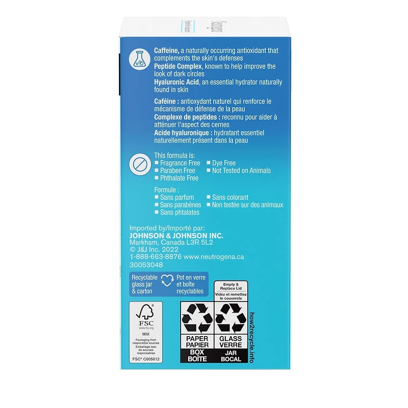 Crème pour les yeux Neutrogena Hydro Boost+ avec caféine, crème pour les yeux à l’acide hyaluronique, hydratant antioxydant, sans parfum 14g