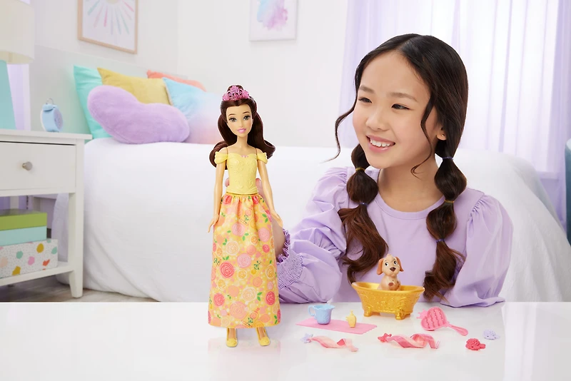Disney-Coffret Princesse Belle et son chien à toiletter-avec baignoire