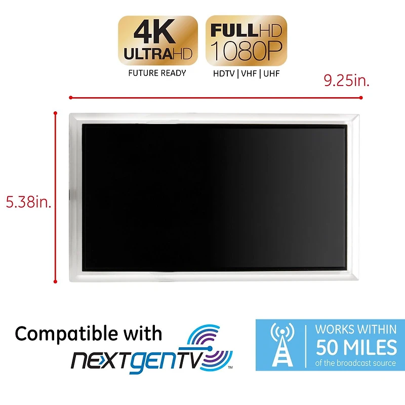 GE Crystal HD Amplified TV Antenna, Black, 35848