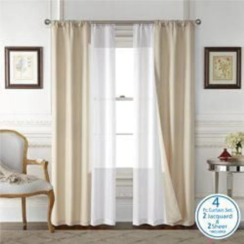 Ensemble de 4 panneaux de rideaux Wave Jacquard Mainstays, Gris Foncé, 27,5" L x 84" H Rideaux de fenêtre 4 pièces à passe-tringle