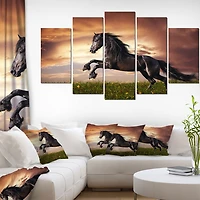 Design Art Black Friesian Horse Gallop Canvas Print