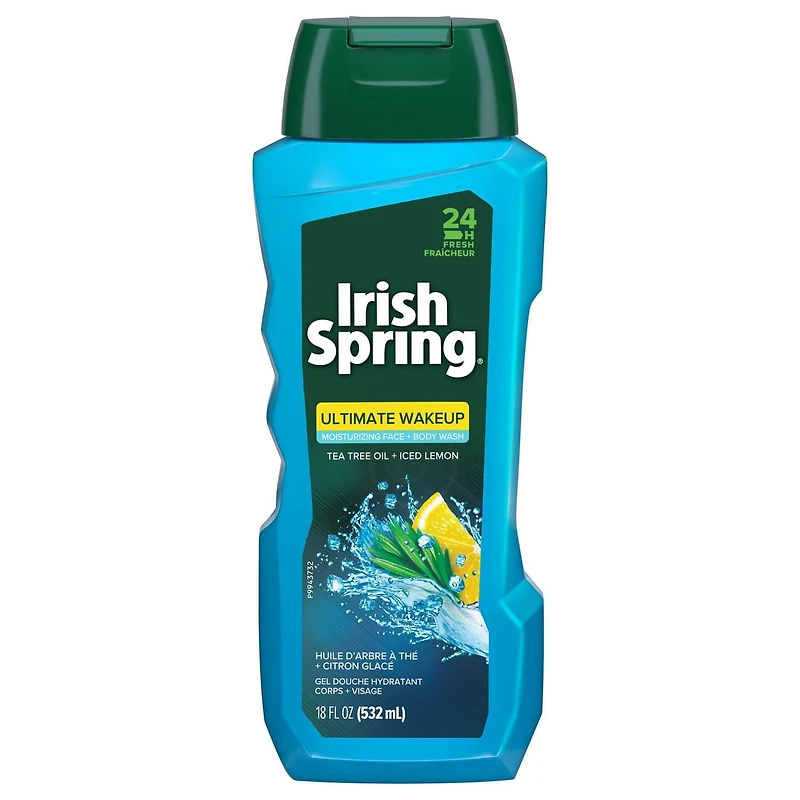 Irish Spring Ultimate Wake Up Tea Tree Face & Body Wash for men, Moisturizing body wash washes away bacteria - 18 fluid ounce (532mL).