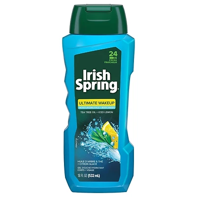 Irish Spring Ultimate Wake Up Tea Tree Face & Body Wash for men, Moisturizing body wash washes away bacteria - 18 fluid ounce (532mL).