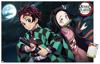 Demon Slayer - Tanjiro & Nezuko Night 22.375" x 34" Wall Poster with Push Pins, by Trends International