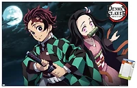 Demon Slayer - Tanjiro & Nezuko Night 22.375" x 34" Wall Poster with Push Pins, by Trends International