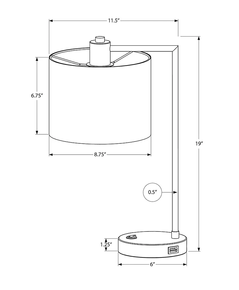 Monarch Specialties  Luminaire, 19"h, Lampe De Table, Port Usb Inclus, Béton Noir, Teinte Ivoire / Crème, Moderne