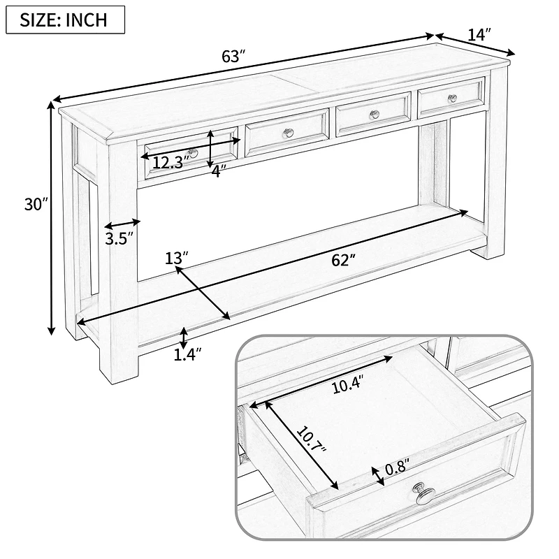 Noble House Console Entryway Table with Storage Drawers and Bottom Shelf for Hallway and Living Room ,Antique White