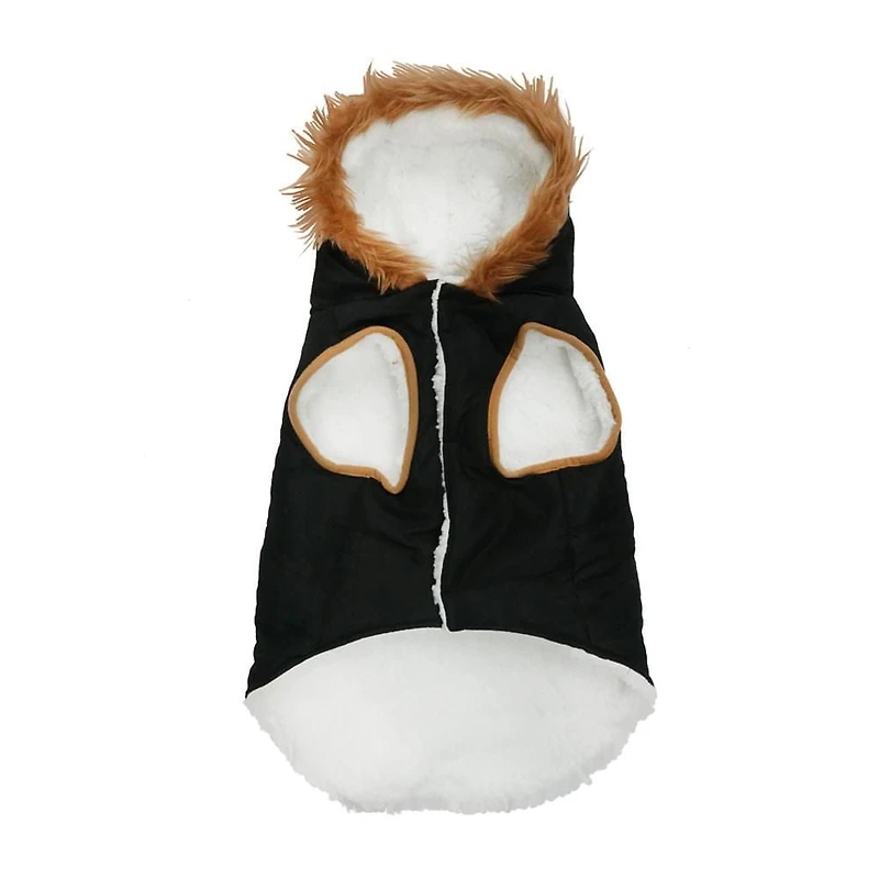 Holiday Time Dog Clothes: Hooded Jacket for Fall & Winter, Black with Faux Toggles